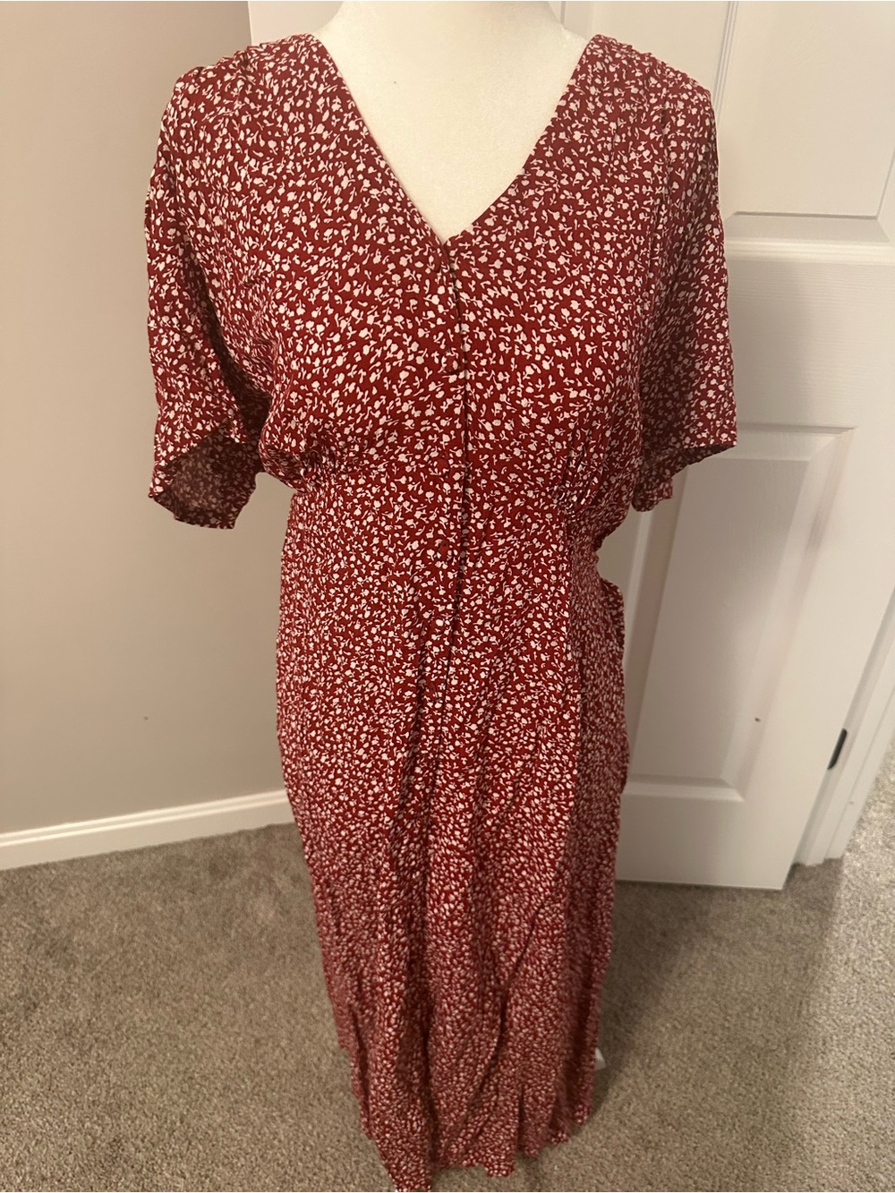 Levi's Red Floral V-Neck Maxi Dress with White Print